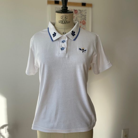 Vintage Polo Shirt With Embroidered Flowers - Picture 2 of 8